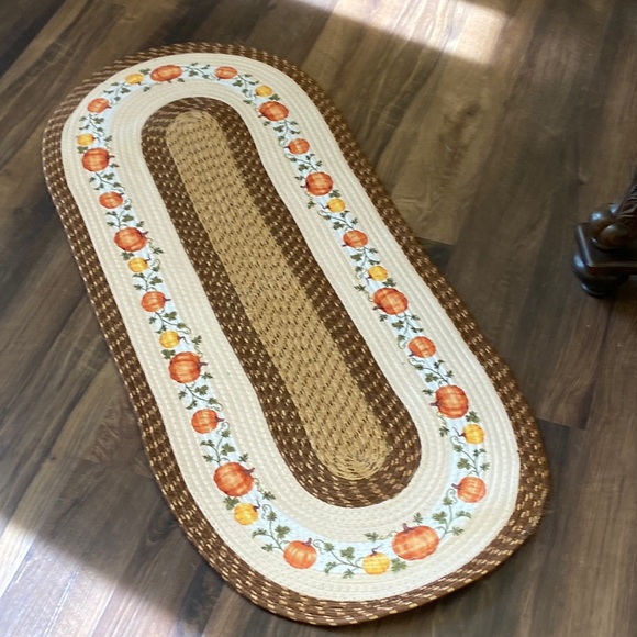 Last 1❗️🆕 Cottage Farmhouse Fall Autumn Harvest Pumpkin Woven Rug